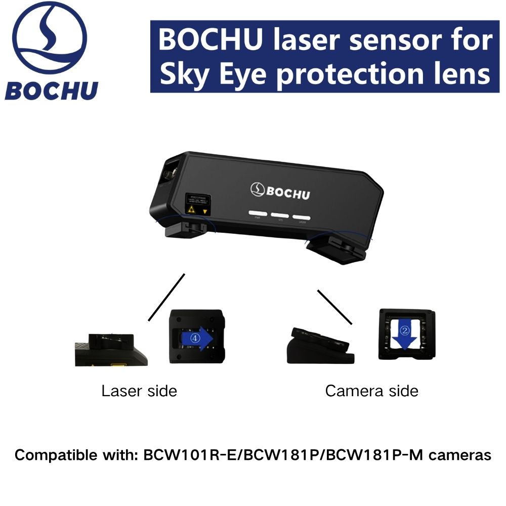 BOCHU Sky Eye Line Laser Sensor diagram showing Laser Side and Camera Side positions